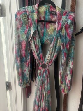 PatBO Multicolor Ring-Front Dress - Teal, Pink & Green